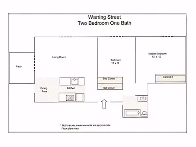 2 Bedroom 1 Bath floor plan
